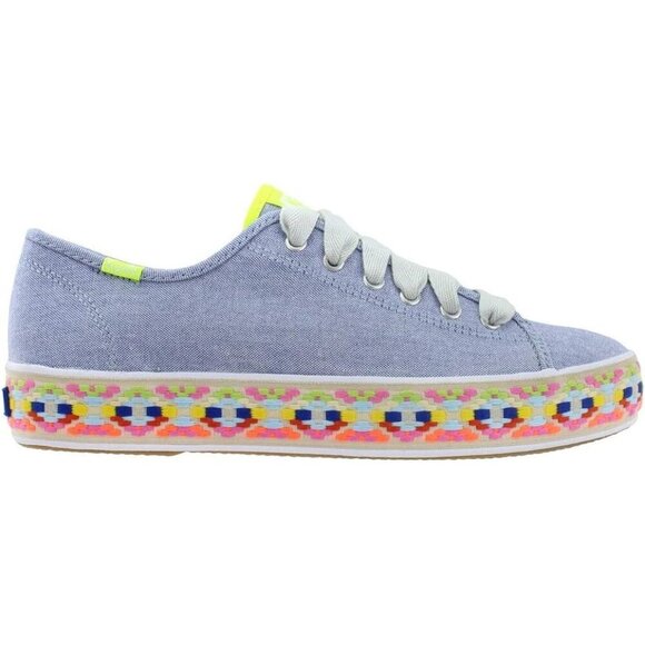 NWOT Keds Triple Kick light wash blue denim & colourful pattern mid sole sneaker - Picture 5 of 15